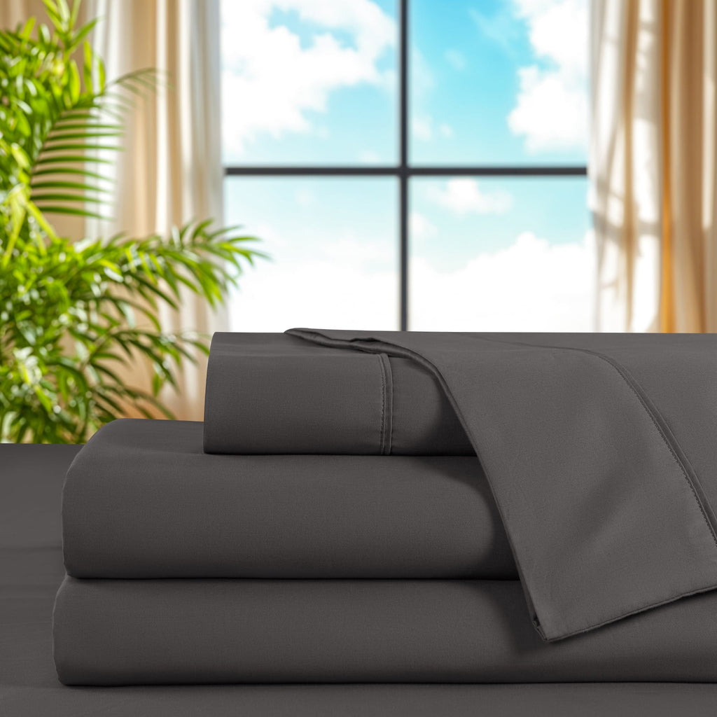 100% Cotton Bed Sheets Set, 1000 Thread Count 4 Piece Luxury Soft Sheets Set with 16" Deep Pocket, Queen, Dark Gray - Image 2