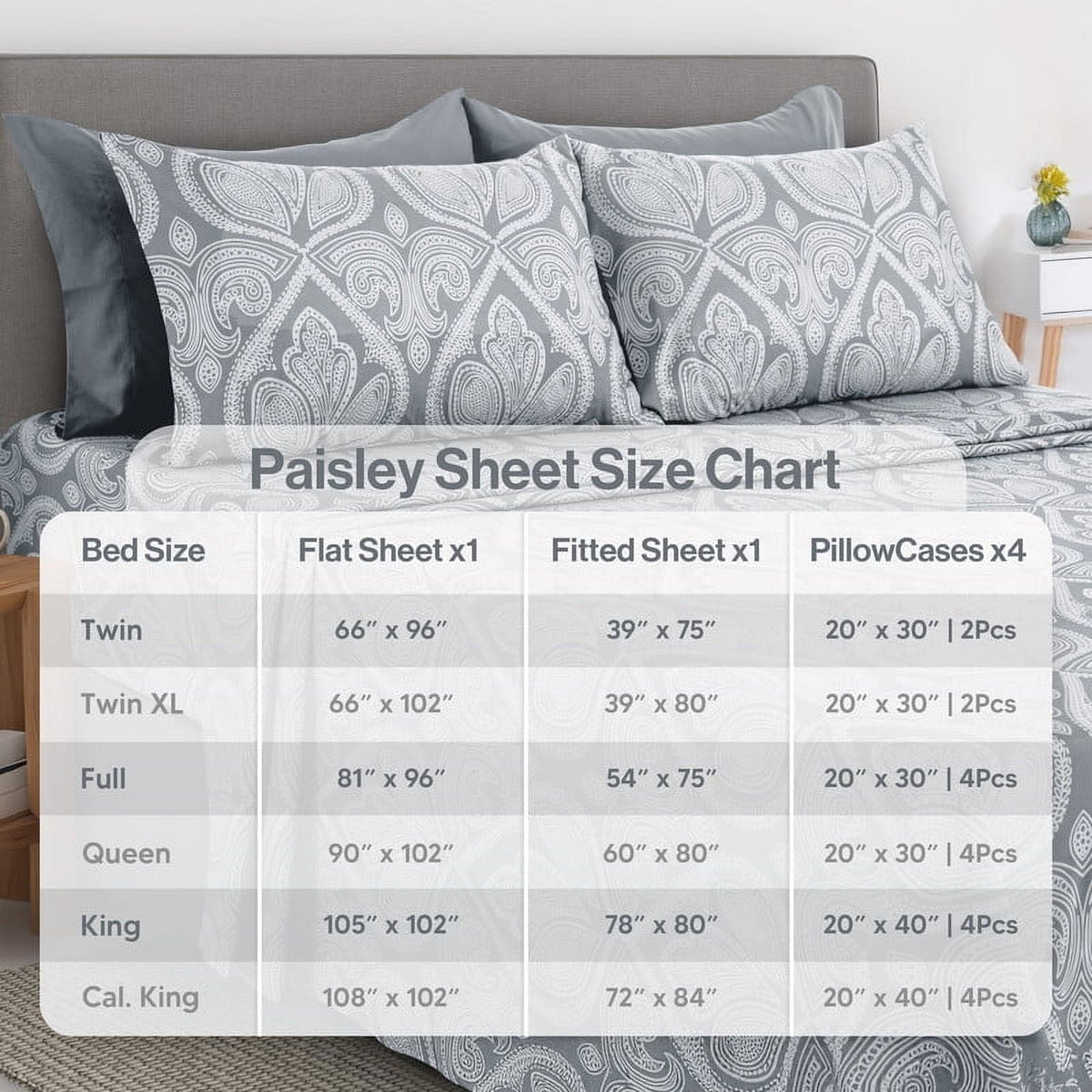 6-Piece Bed Sheet Set, Deep Pocket Queen Sheets Up to 16 Inch, 1 Flat Sheet , 1 Fitted Sheet & 4 Pillowcases (Queen, ... - Image 4