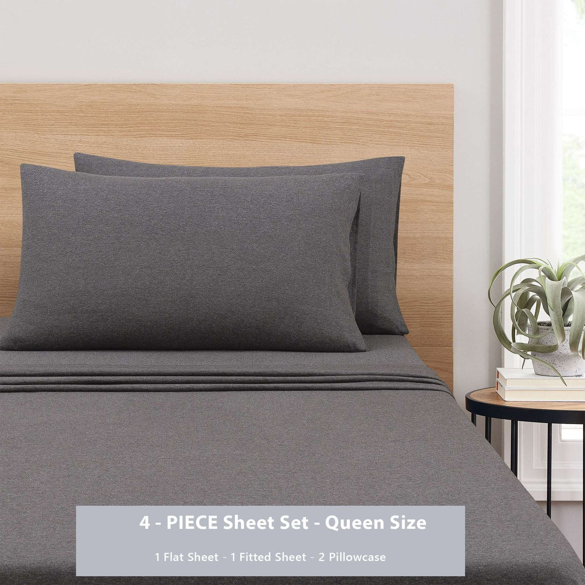 Mainstays Cotton Rich Extra Soft Jersey Bed Sheet Set, Queen, Charcoal, 4 Pieces - Image 4
