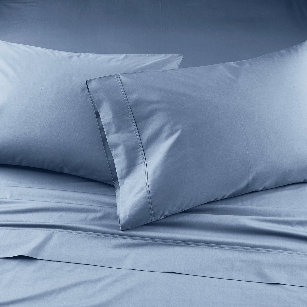Cool & Crisp 3-Piece 300 Thread Count Blue Water Cotton Percale Sheet Set, Twin - Image 6