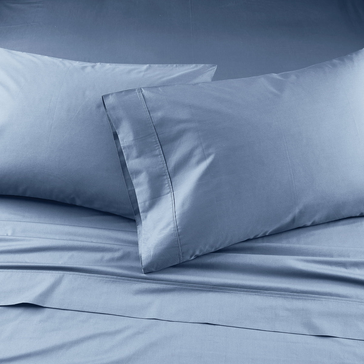 Cool & Crisp 3-Piece 300 Thread Count Blue Water Cotton Percale Sheet Set, Twin - Image 6