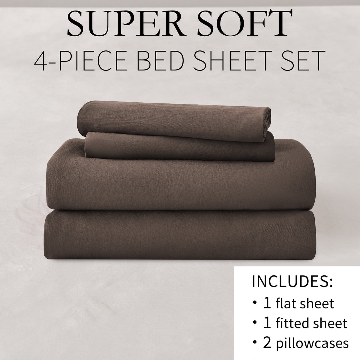 Jessy Home Bed Sheets Set 4 Piece Queen/Full Sheet Set Brown Gray Cotton Blend Fitted Sheet, Flat Sheet & 2 Pillowcases Bedding Set - Image 5