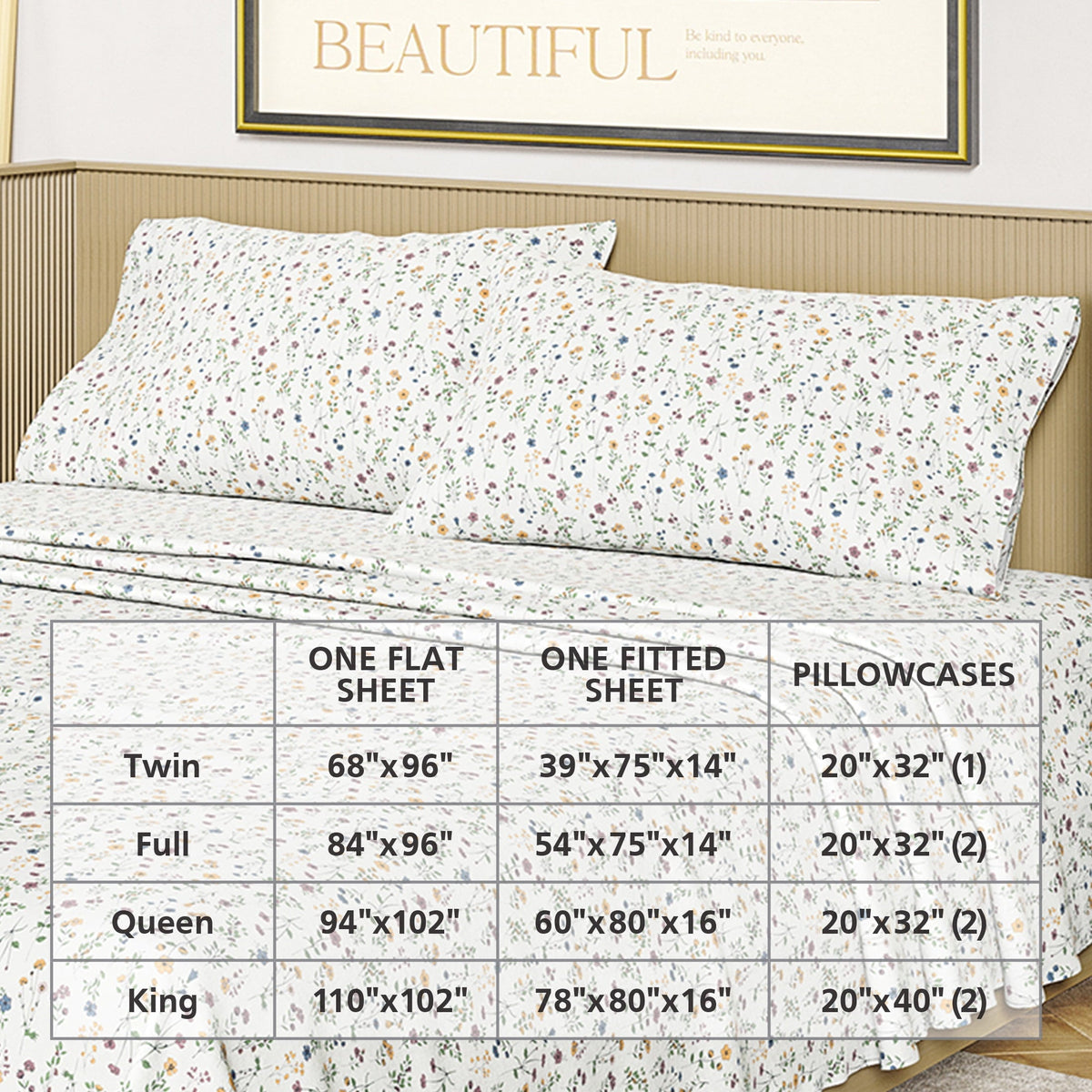 Beautiful Botanical 4-Piece 100% Cotton Washed Percale White Sheet Set, Queen by Drew Barrymore - Image 6