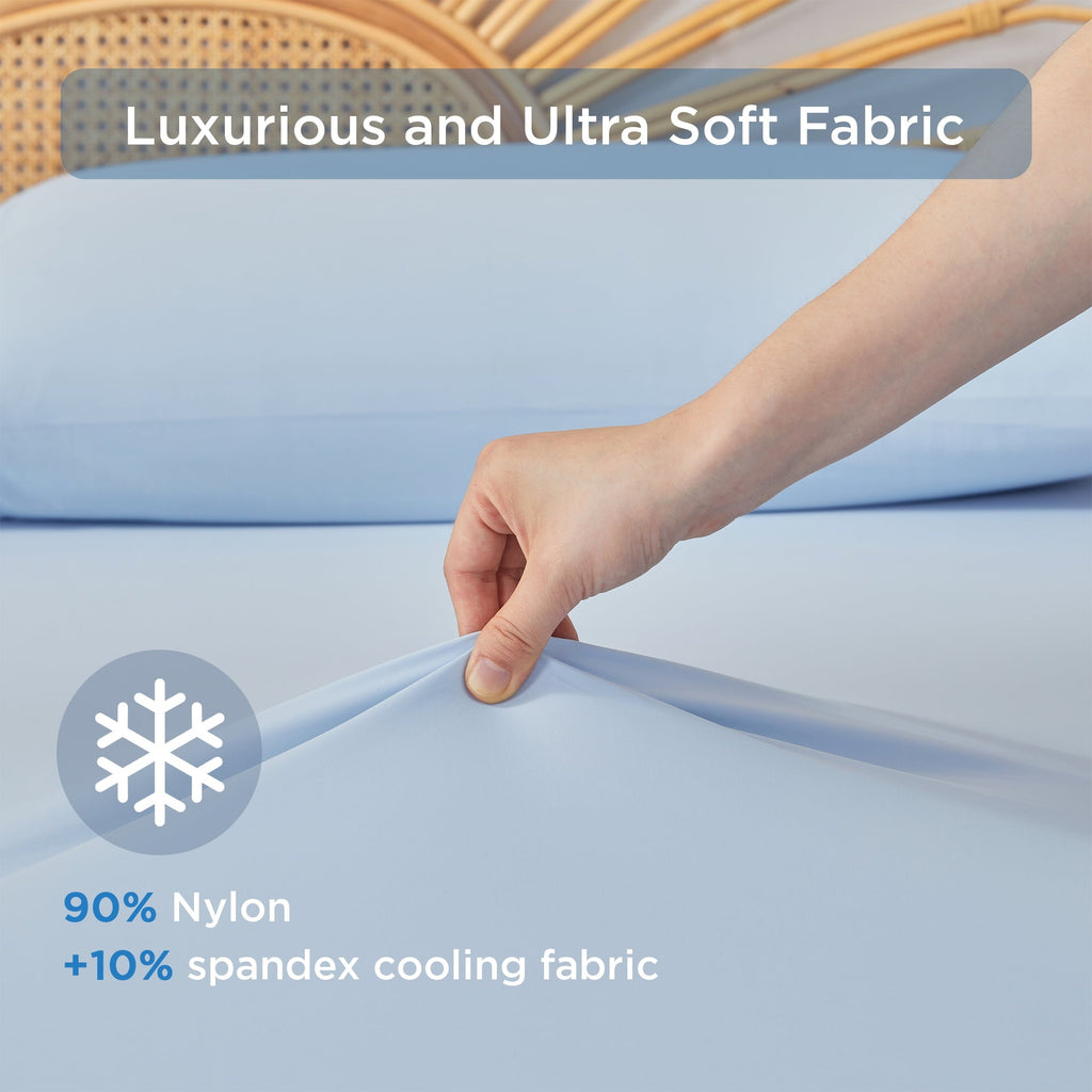 Regency Heights Full/QueenSize Sheet Set, 3 Piece Cooling Bed Sheet with Deep Pocket for Hot Sleepers, Ice Blue - Image 3