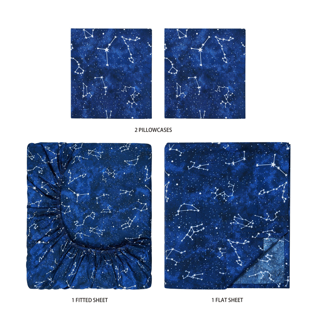 Kids Soft Microfiber Sheet Set, Navy Blue Stars, Full, 4 Pieces, Easy Care - Image 5