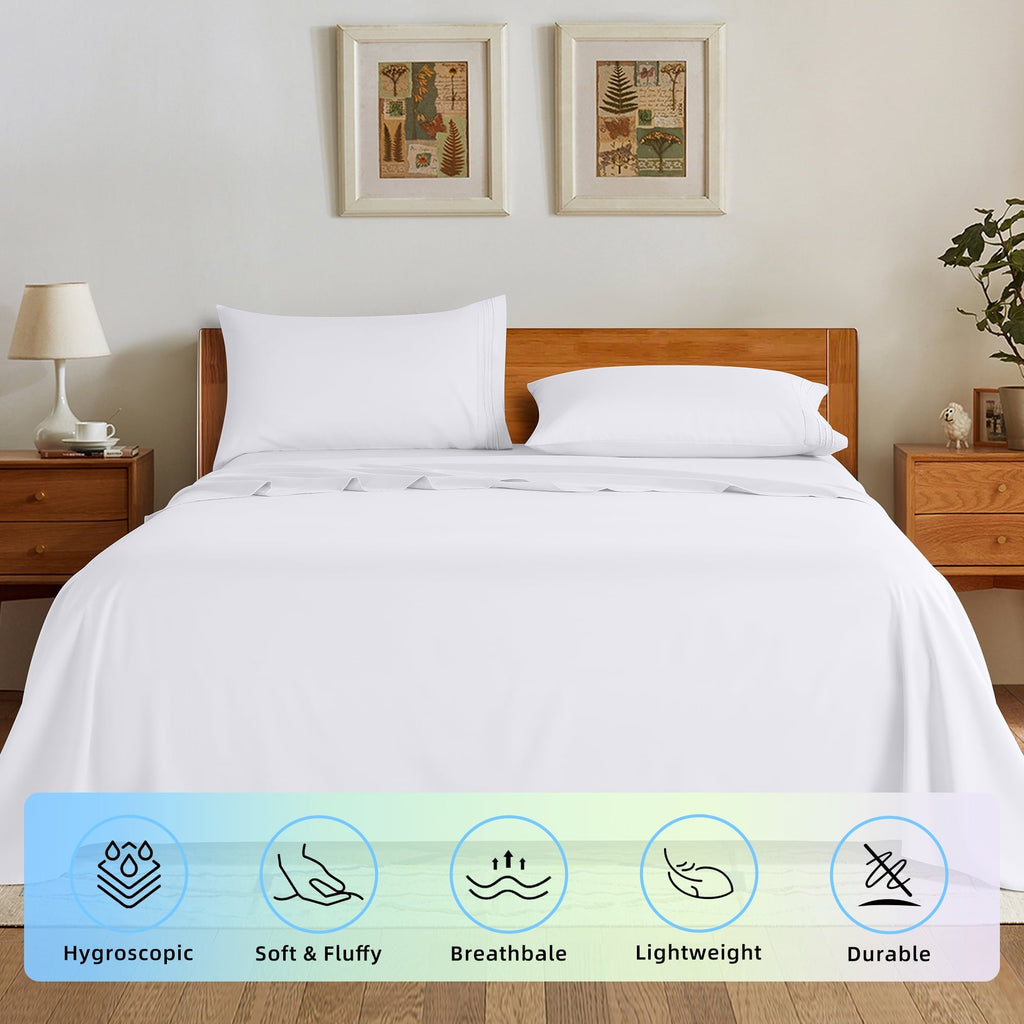SONORO KATE Bed Sheets Set, 1800 Series Microfiber Deep Pocket 4 Pieces Luxury Soft Sheet Set, Queen, White - Image 4